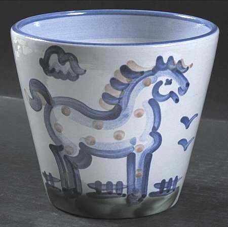 Country Scene Blue 4" Cachepot