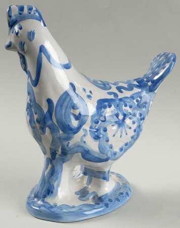 Country Scene Blue Rooster Figurine