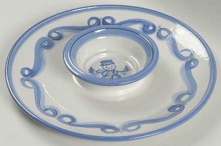 Country Scene Blue 1 Piece Chip & Dip