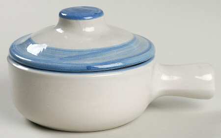 Country Scene Blue Porringer & Lid