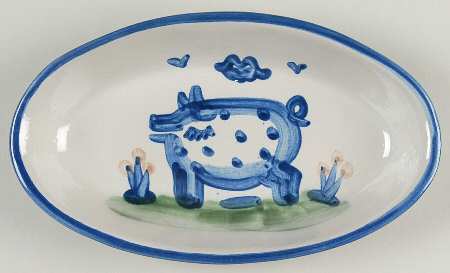 Country Scene Blue 9" Oval Serving Platter