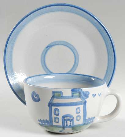 Country Scene Blue Oversized Cup & Saucer Set
