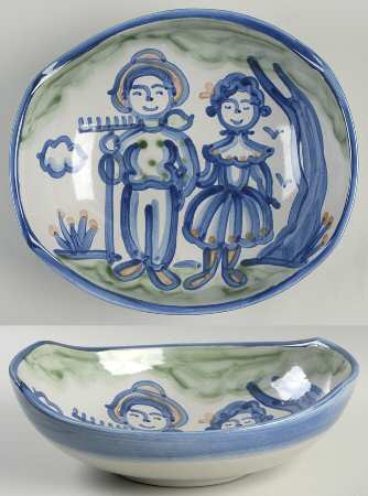 Country Scene Blue 11" Venetian Bowl