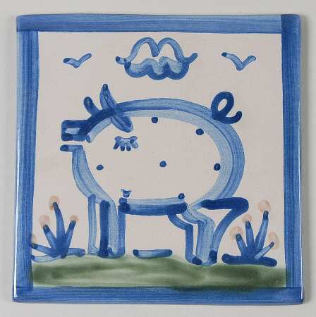 Country Scene Blue 6" Individual Ceramic Tile Insert