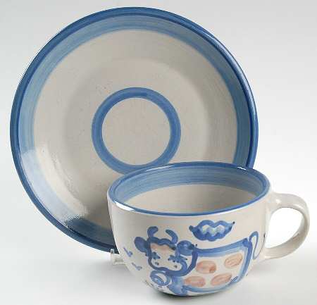 Country Scene Blue Oversized Cup & Saucer Set