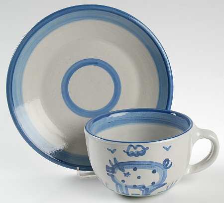 Country Scene Blue Oversized Cup & Saucer Set