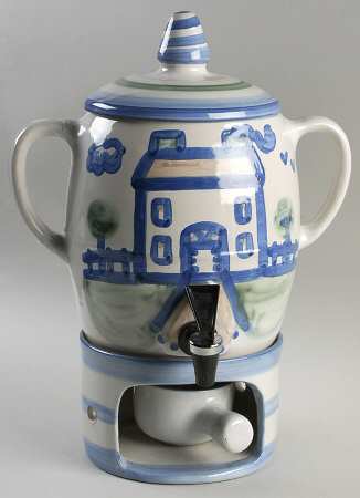 Country Scene Blue 4-Piece Samovar with Stand and Burner