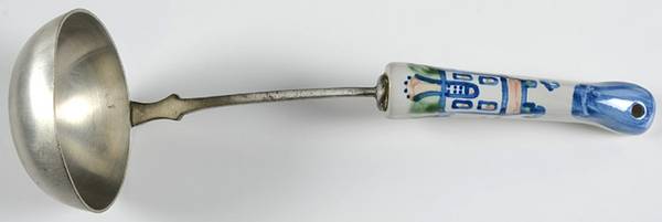 Country Scene Blue Soup Ladle with Stainless Bowl