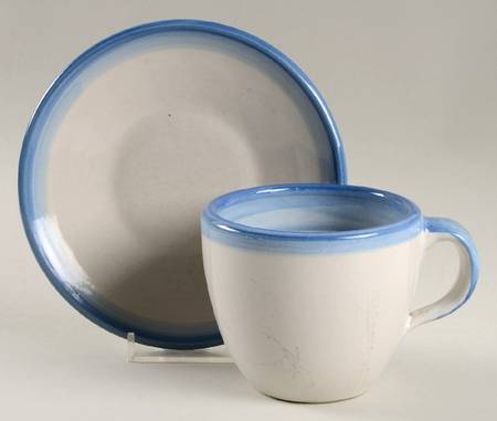 Country Scene Blue Flat Cup & Saucer Set