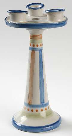 Country Scene Blue Three Light Candlestick