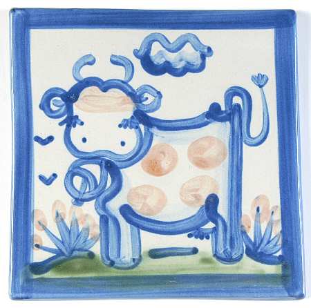 Country Scene Blue 6" Individual Ceramic Tile Insert