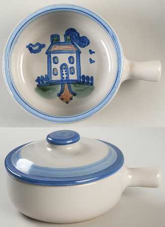 Country Scene Blue Large Porringer & Lid