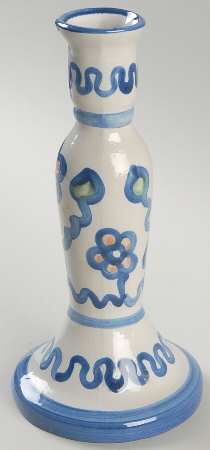 Country Scene Blue 8" Tall Candlestick