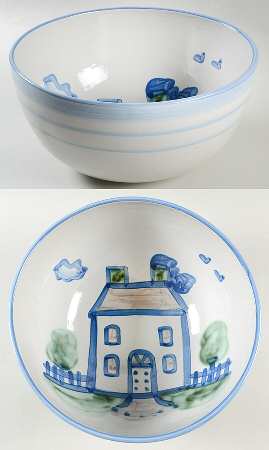 Country Scene Blue 11" Large Salad Serving Bowl