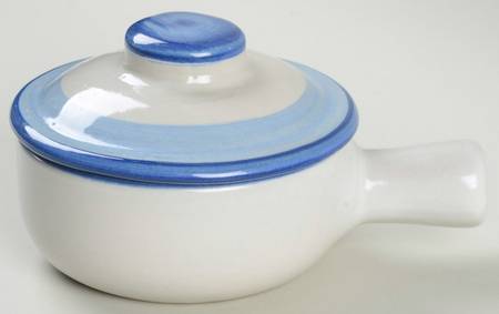 Country Scene Blue Porringer & Lid