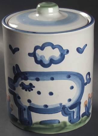 Country Scene Blue Large Canister & Lid