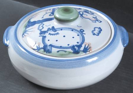 Country Scene Blue 2 Qt Round Covered Casserole