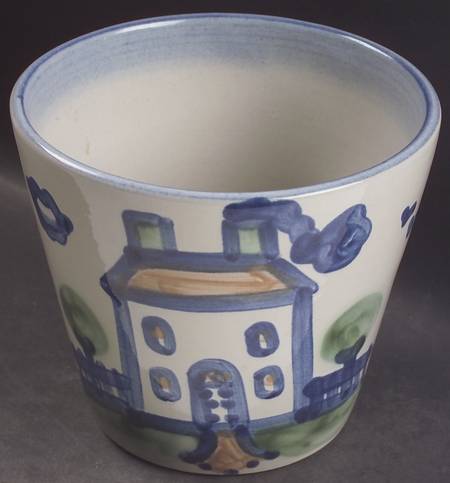 Country Scene Blue 4" Cachepot