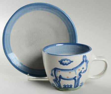 Country Scene Blue Flat Cup & Saucer Set