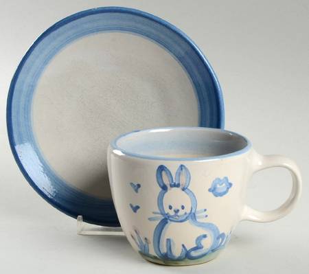 Country Scene Blue Flat Cup & Saucer Set