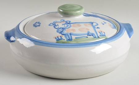 Country Scene Blue 1.75 Qt Round Covered Casserole