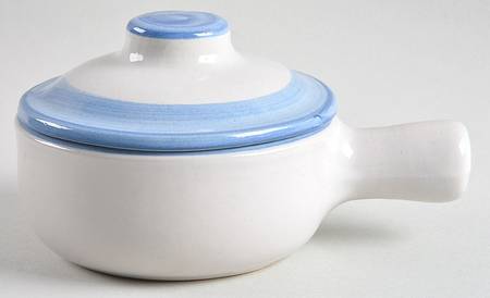 Country Scene Blue Porringer & Lid