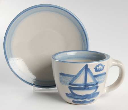 Sailboat Flat Cup & Saucer Set