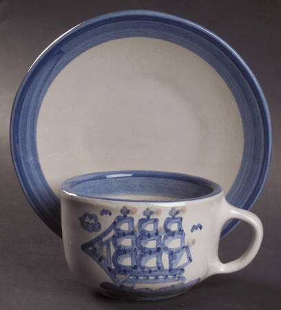 Ship & Whale Flat Cup & Saucer Set