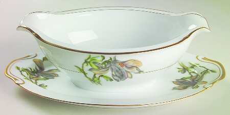 Alyce (Black Flower) Gravy Boat with Attached Underplate