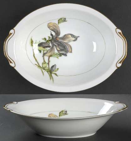 Alyce (Black Flower) 10" Oval Vegetable Bowl