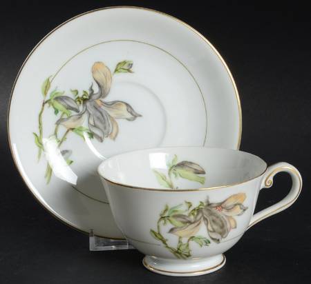 Alyce (Black Flower) Footed Cup & Saucer Set
