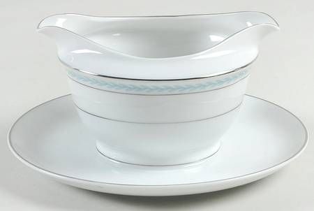 Blue Laurel Round Gravy Boat/Attached Underplate