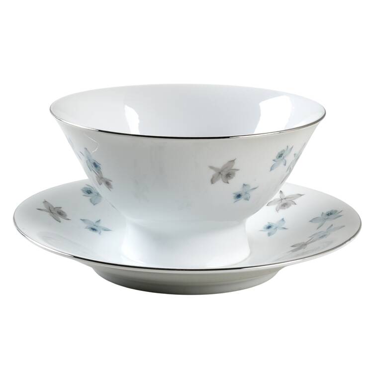 Blue Orchid Round Gravy Boat/Attached Underplate