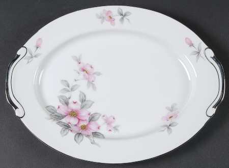 Dogwood (Platinum Trim) 12" Oval Serving Platter