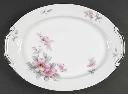 Dogwood (Platinum Trim) 14" Oval Serving Platter