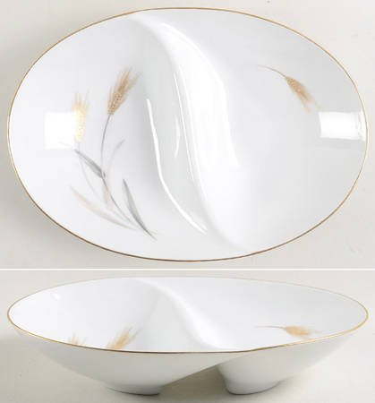 Golden Wheat 11" Oval Divided Vegetable Bowl