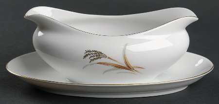 Golden Wheat Gravy Boat with Attached Underplate