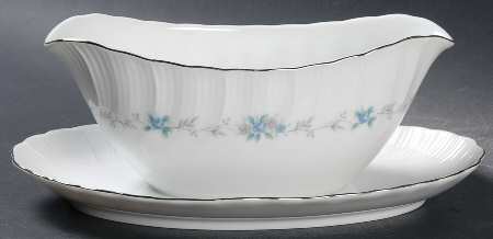Monticello Blue (Platinum Trim) Gravy Boat with Attached Underplate