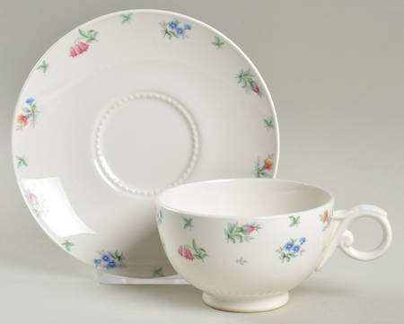 Monticello Pink and Blue (No Trim) Footed Cup & Saucer Set