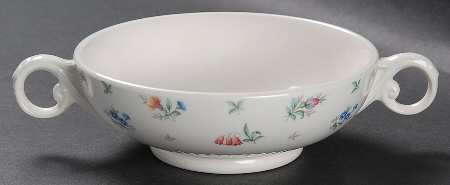 Monticello Pink and Blue (No Trim) Footed Cream Soup Bowl