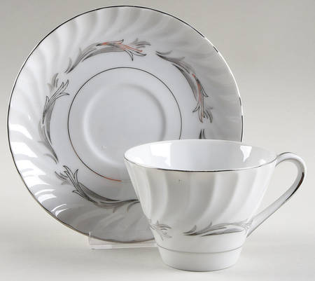 Platinum Scroll Flat Cup & Saucer Set