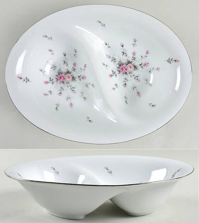 Rosebud 10" Oval Divided Vegetable Bowl