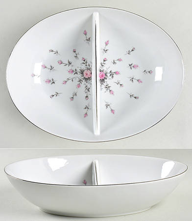 Rosebud 10" Oval Divided Vegetable Bowl