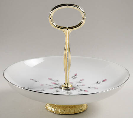 Rosebud 6"-7" Handled Footed Nut Dish HC