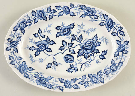 Wisteria Blue and White 12" Oval Serving Platter