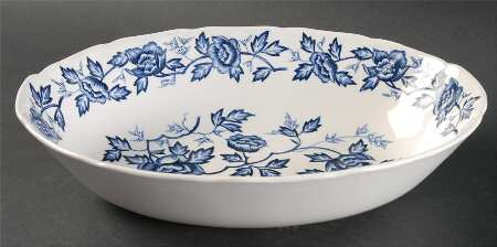 Wisteria Blue and White 10" Oval Vegetable Bowl