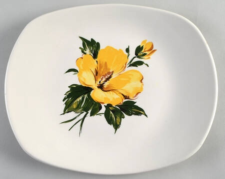 Yellow Hibiscus 11" Oval Serving Platter