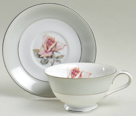 Damask Rose Footed Cup & Saucer Set