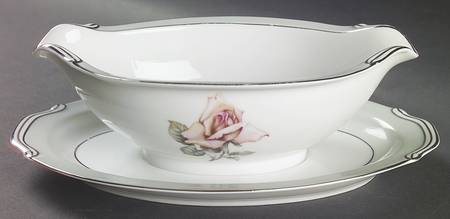 Damask Rose Gravy Boat with Attached Underplate