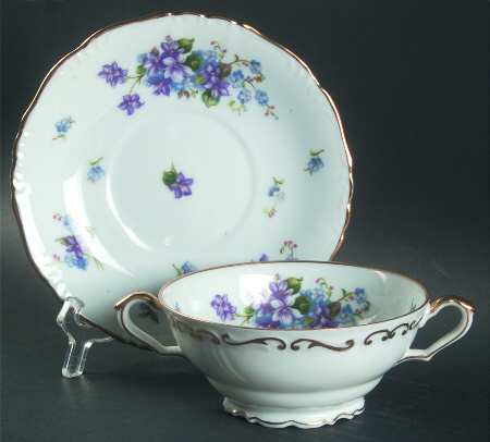 Spring Garden Footed Cream Soup Bowl & Saucer Set